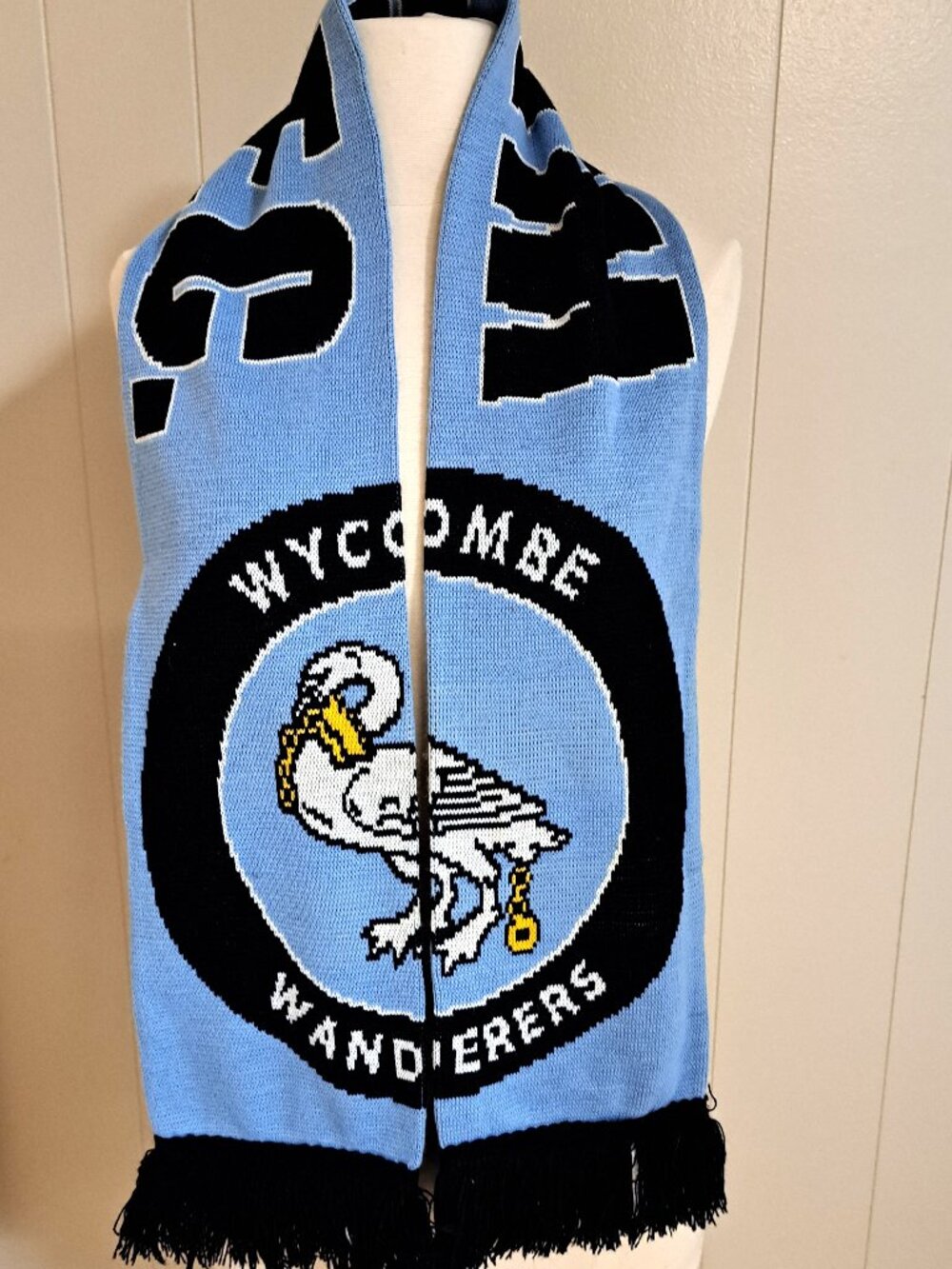 WYCOMBE WANDERERS SCARF BLUE KNIT MADE IN ENGLAND 56" LONG W FRINGE